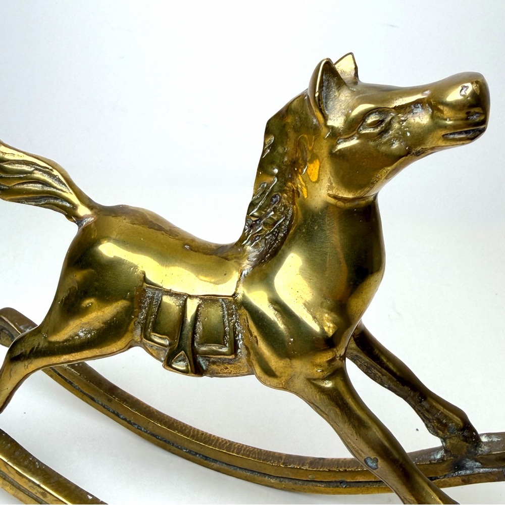 Vintage Brass Rocking Horse Figurine Heavy 7x6 Home Decor - Picture 6 of 11